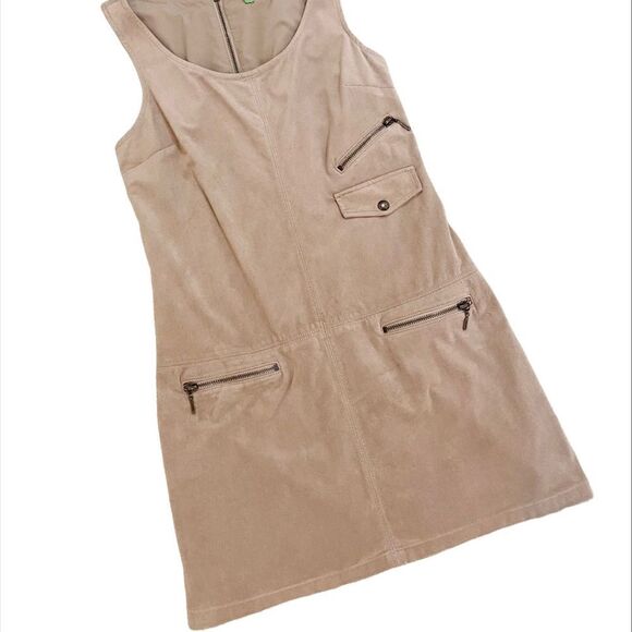 Guess micro suede biege tan sleeveless mini dress lined zippered pockets sz 4 - Picture 6 of 13